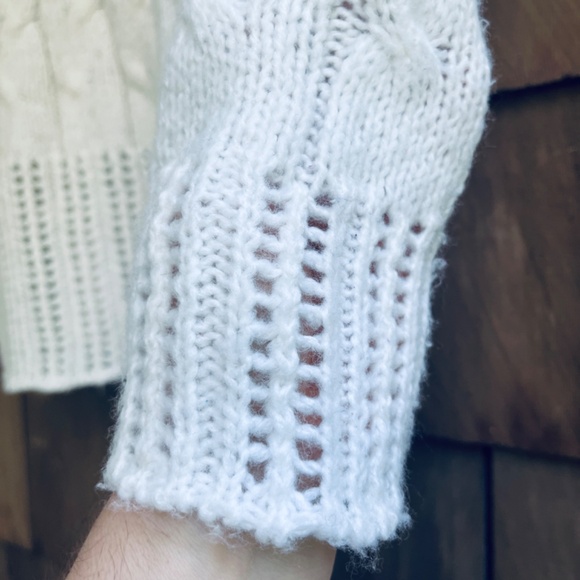Kersh Women Openwork  Cable Кnit Turtleneck White Sweater Oversized Size XS - Picture 6 of 15